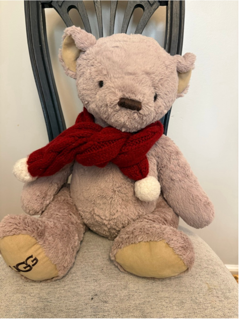 Baby UGG Brown Bear Stuffed Animal with Red Scarf One Size